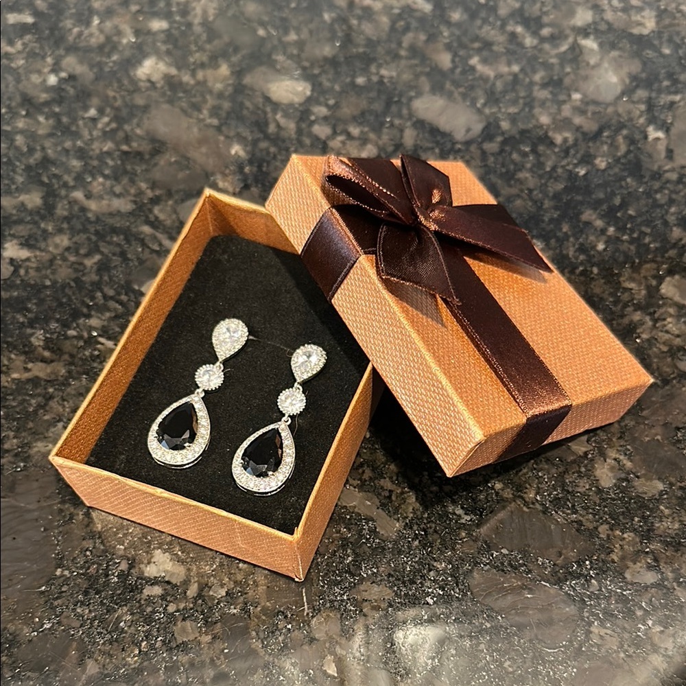Elegant Silver and Black Teardrop Earrings